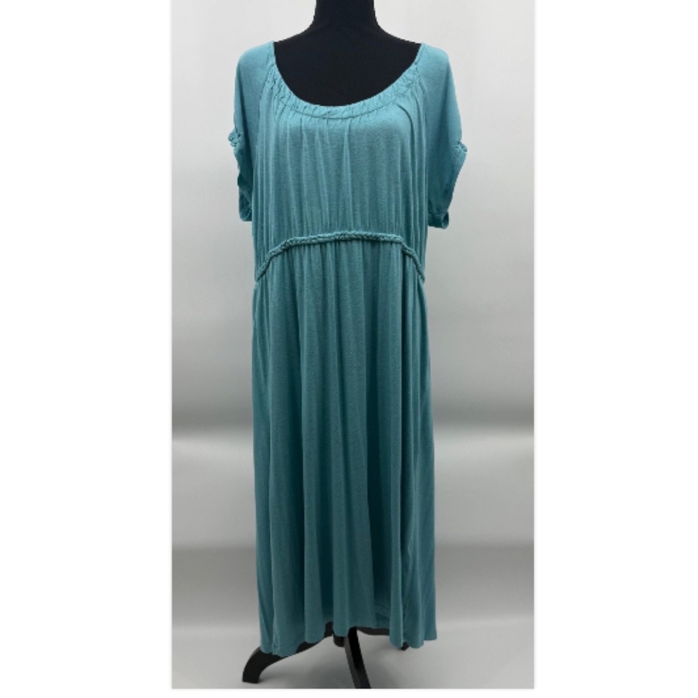 Bella Bird Dress Women XXL Blue Short Sleeve Stretch Midi Scoop Neck Comfy